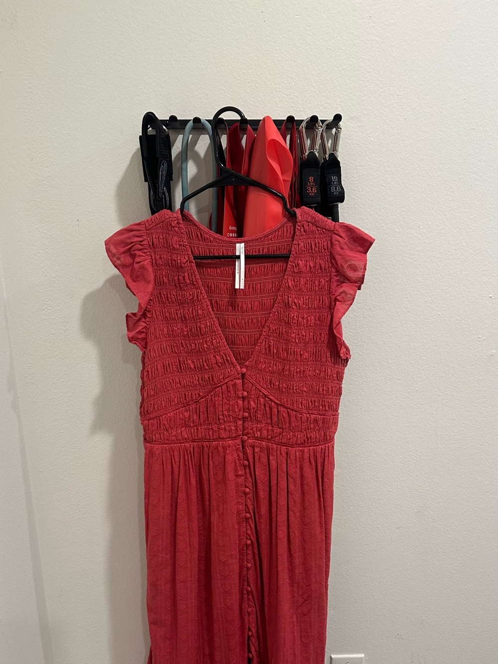 Anthropologie Coral Red Smocked Cap-Sleeve Dress